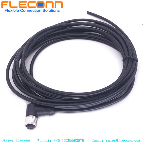 M12 4 Pin Extension Cable, 90 Degree Right Angle Cable
