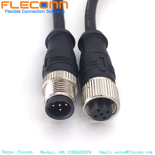 M12 5 Pin B-coded Male To Female Molded Waterproof Cable