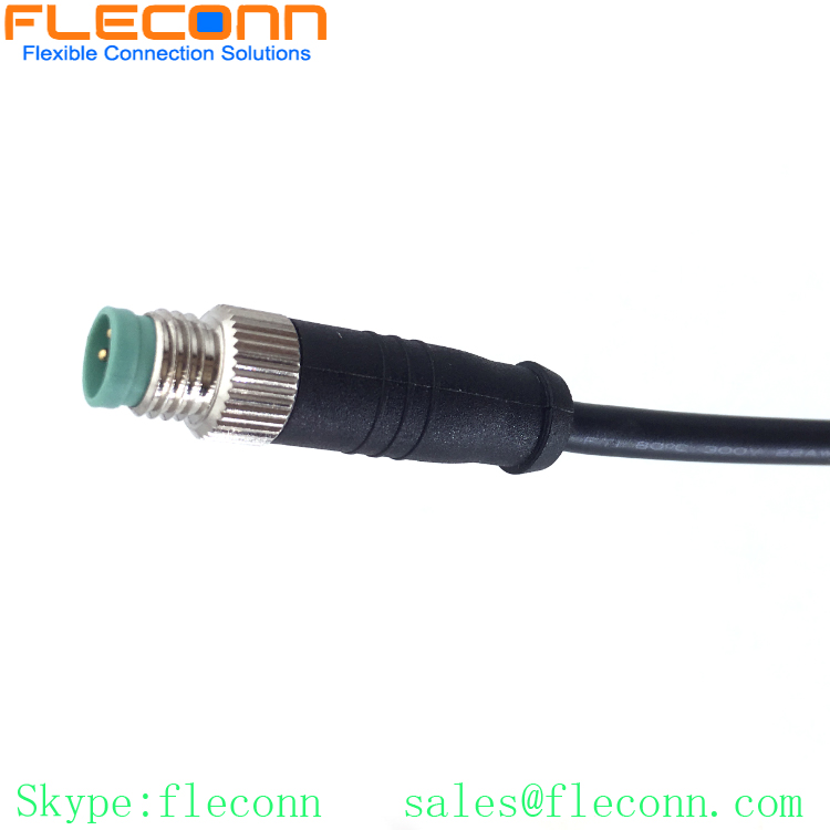 M8 4 Pos Male Plug Cable, Straight Molded Power and Signal Cable