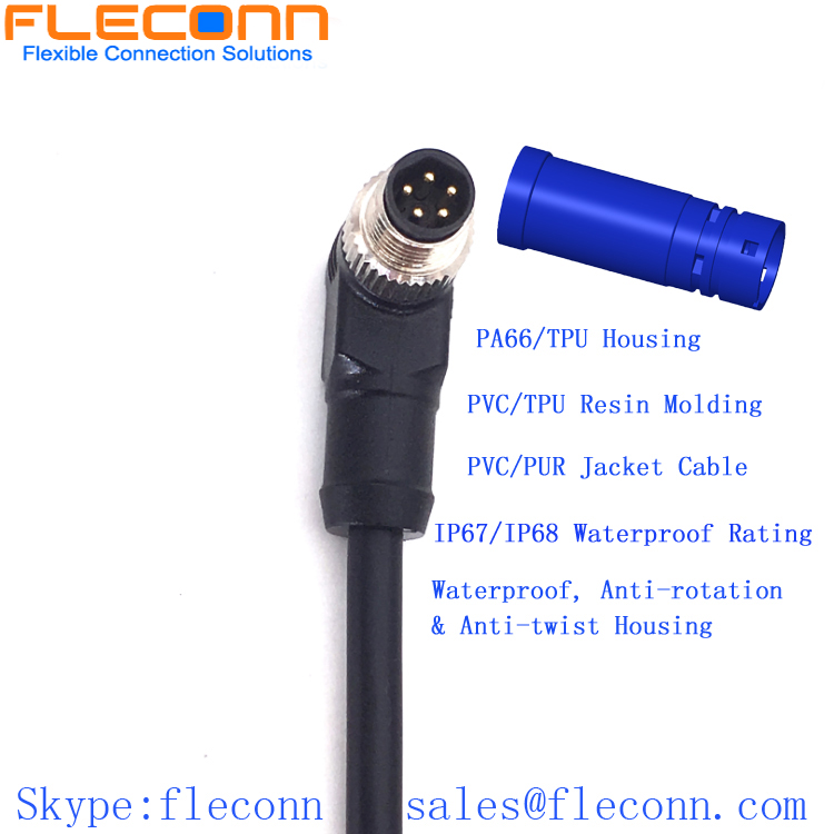 M8 B-code 5 Pin 90 Degree Angle Overmoulded Male Connector Cable