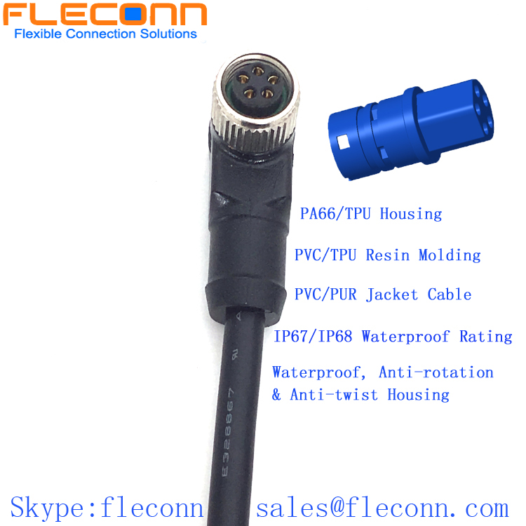 M8 B-coded 5 Pin Female Connector Cable, Right Angle