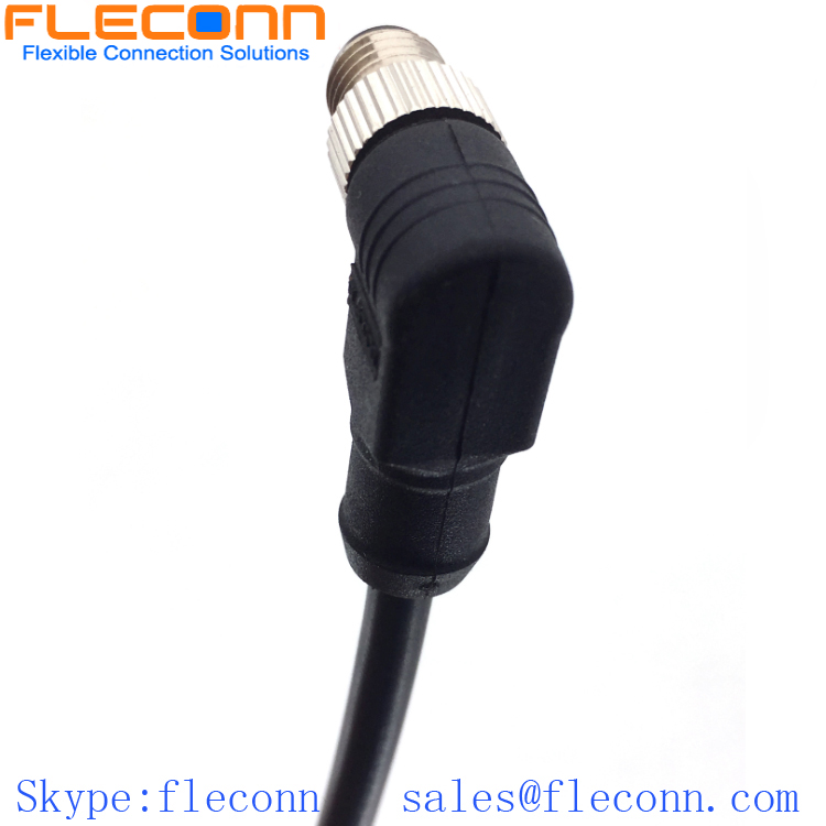 M8 3 Pole Male Connector Cable, 90 Degree Angle Overmoulded PVC Cable