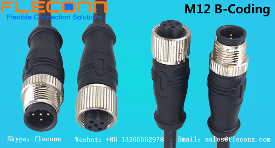 FLECONN can produce straight / right angle 3 4 5 pin male and female m12 b-coded connector cable with IP67/IP68 waterproof rating.