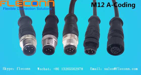FLECONN can produce IP67 IP68 waterproof rating 3 pin 4 pin 5 pin 6 pin 8 pin 12 pin 17 pin / pole / position male and female overmolded m12 a-coded connector cable assemblies.