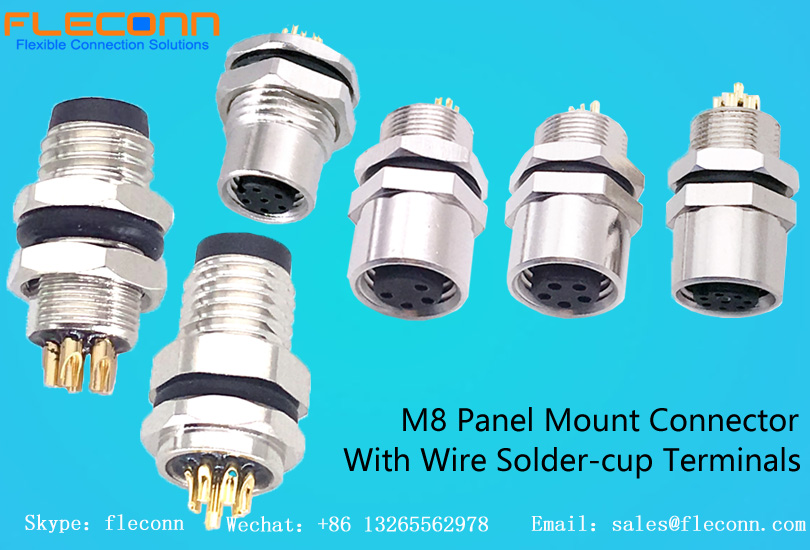 M8 Panel Mount Connector with Solder-Cup Terminals