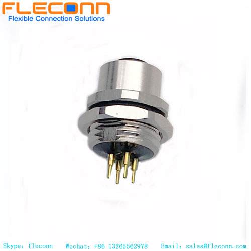 M12 PCB Panel Mount Connector, 4 Pins, Female, Rear Lock