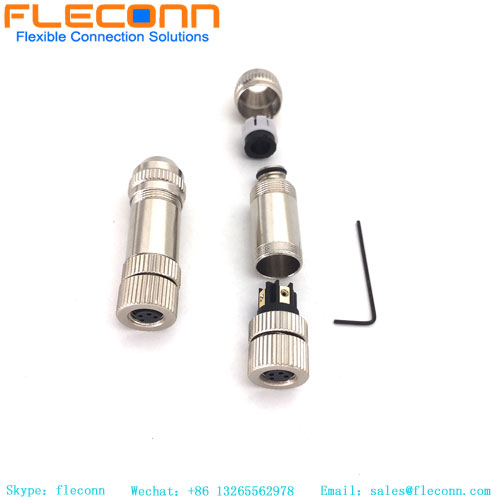 M8 4 pin Female Straight Metal Shell Plug
