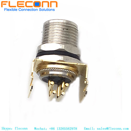 M8 90 Degree Waterproof Shielded Connector, Panel Mount Receptacle 3 4 5 6 8 Pin Male