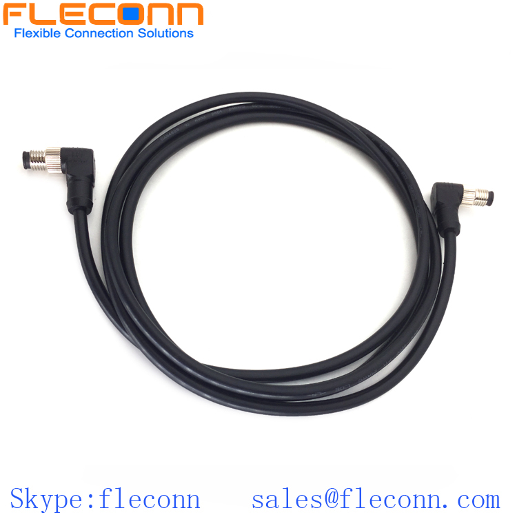 IP68 Waterproof M8 4 Pin Male Connector Cable, 90 Degree Angle TPU Molded Connector Cable