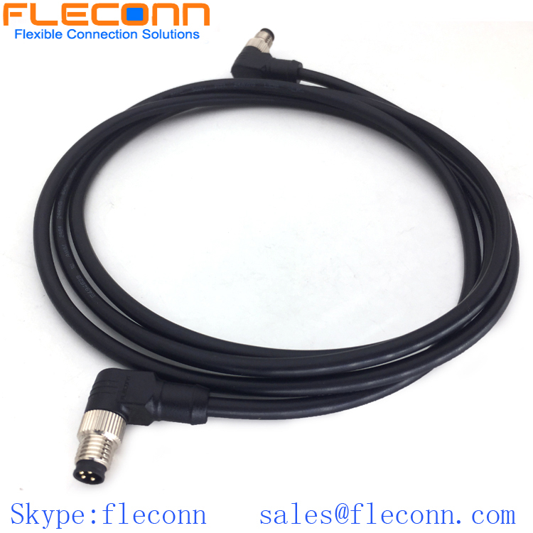 M8 Male to Male Cable, 90 Degree Angle Molded Connector Cable Assembly
