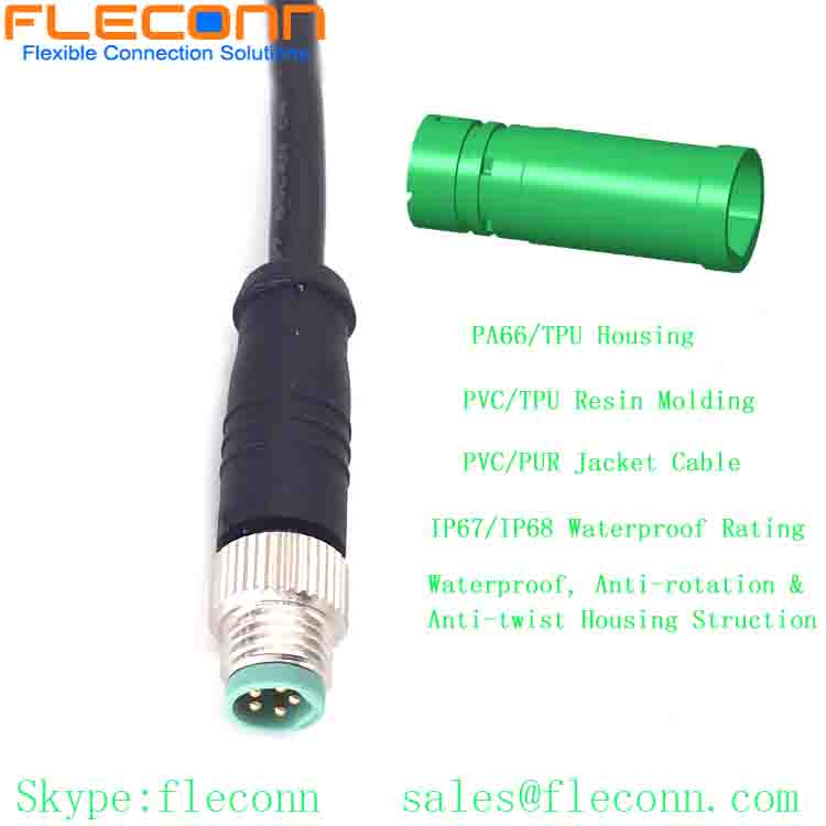 M8 3 Pin 4 Position 5 Pole 6 8 Pos Male to Female Cable, Straight Overmolded Connector Cable