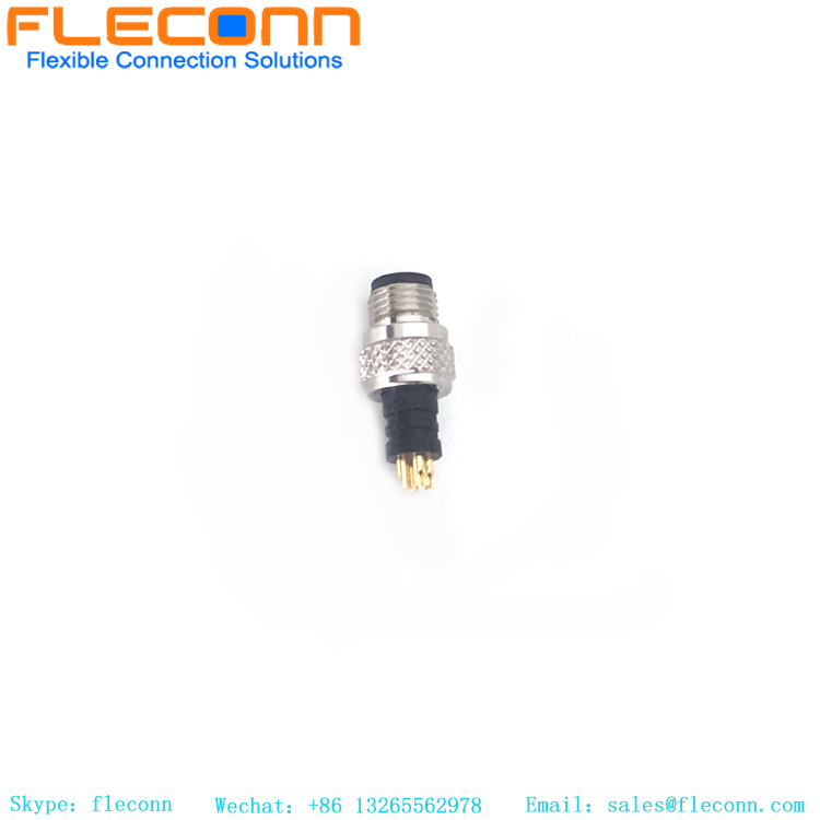 M5 Circular Metric Waterproof Connector, 4 Contacts, Male Plug