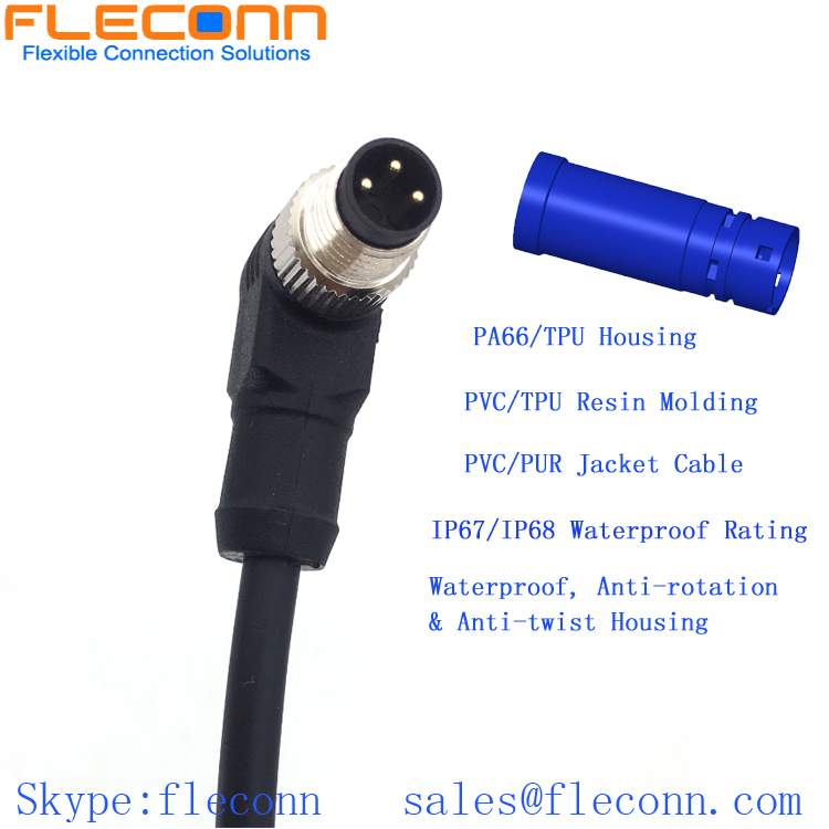 M8 3Pin Male 90 Degree Angle Single Ended Cable Cordset