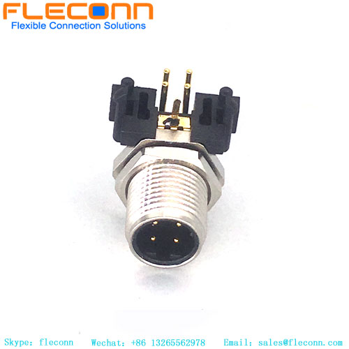 M12 D-coded Ethernet Connector PCB Panel Mount Right Angle 4 Pin Male Plug