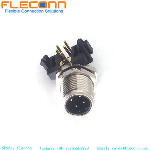 M12 D-coded Ethernet Connector PCB Panel Mount Right Angle 4 Pin Male Plug
