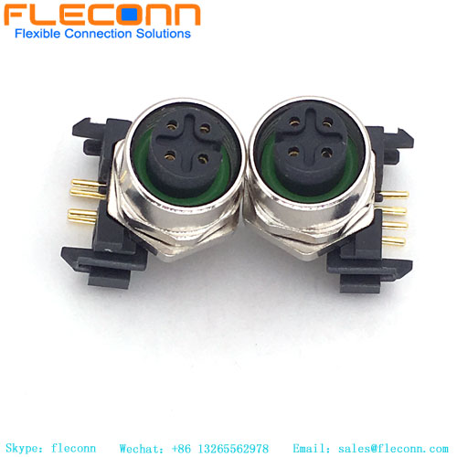 M12 PCB Panel Mount Connector 4 Pin Female Right Angle