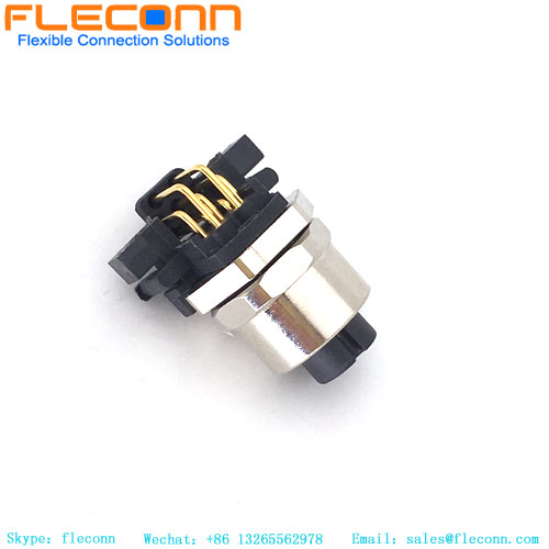 M12 Rigth Angle PCB Panel Mount Connector 8 Pin Female Receptacle