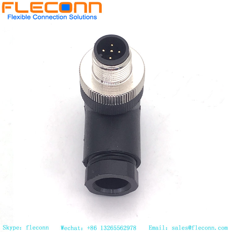 M12 Right Angle Connector 5 Pin, Plastic Shell