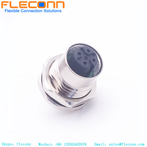 M12 PCB Panel Connector, A-coded, 5 Pin Female Rear Mount Receptacle