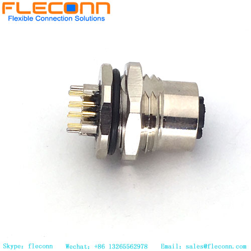 M12 8 Positions X-coded Female PCB Connector for 10Gbps Gigabit Ethernet