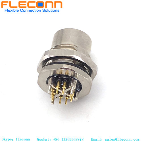 Rear Panel Mount 8 Pole X-Coding Female M12 PCB Connector