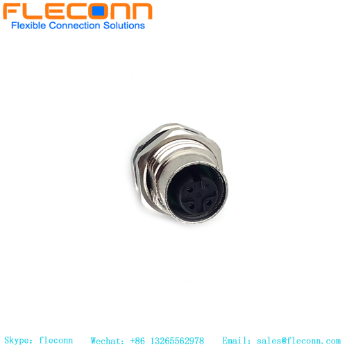 3 Pole Female Front Fastened M12 PCB Panel Mount Connector